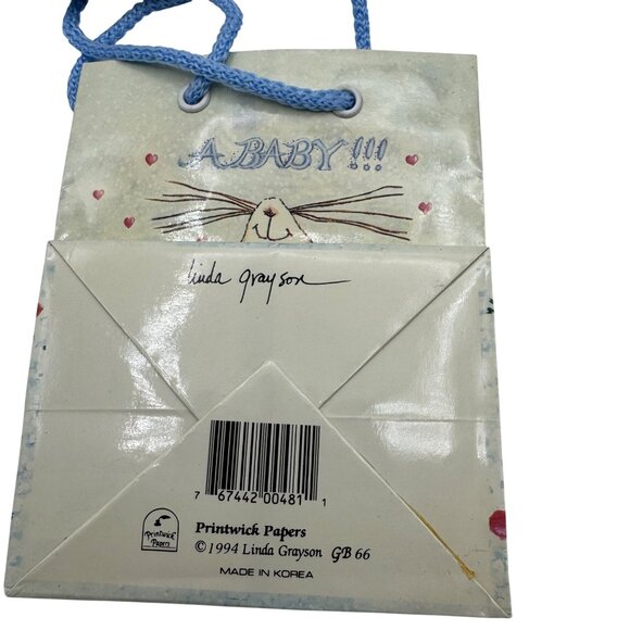 Linda Grayson Printwick Papers Baby Gift Bag With Bunny Illustration 4"x5" - Picture 2 of 3